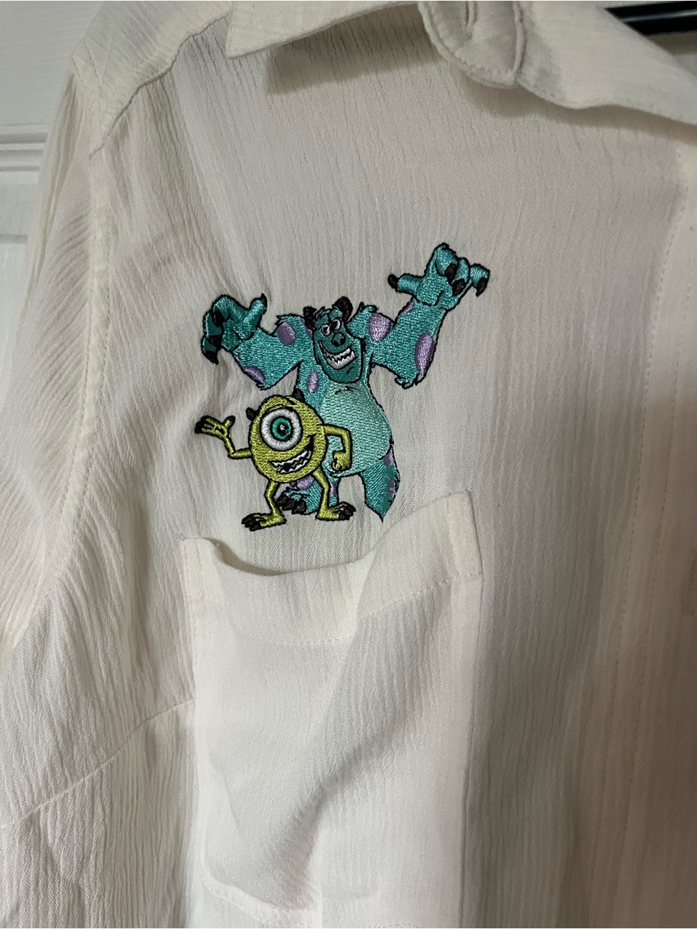 Cream Button-Up Shirt with Monster’s Inc Patches - Picture 4 of 6